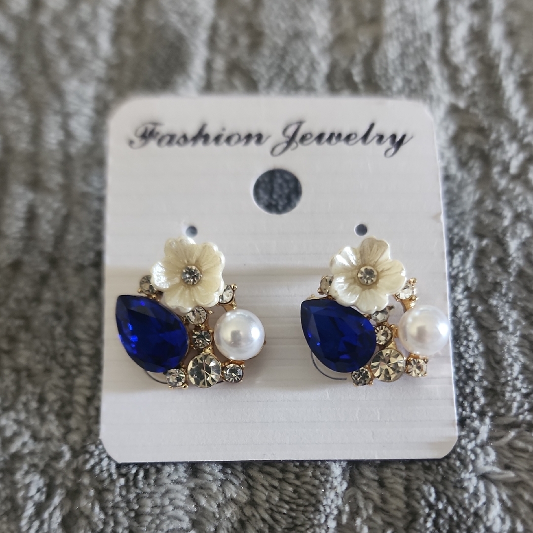 Fashion Jewelry Gold Floral Pearl Cobalt Blue Teardrop Stud Earrings 10$